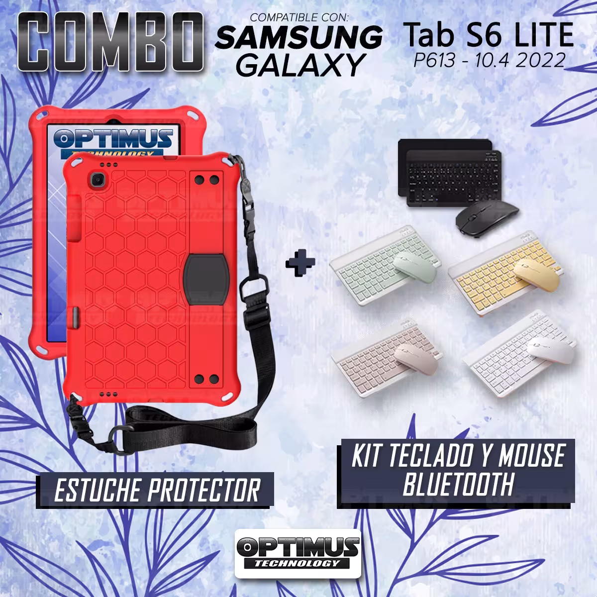 Kit Case Forro Protector con correa + Teclado y Mouse Ratón Bluetooth para Tablet Samsung Galaxy Tab S6 Lite 10.4 2022 P619