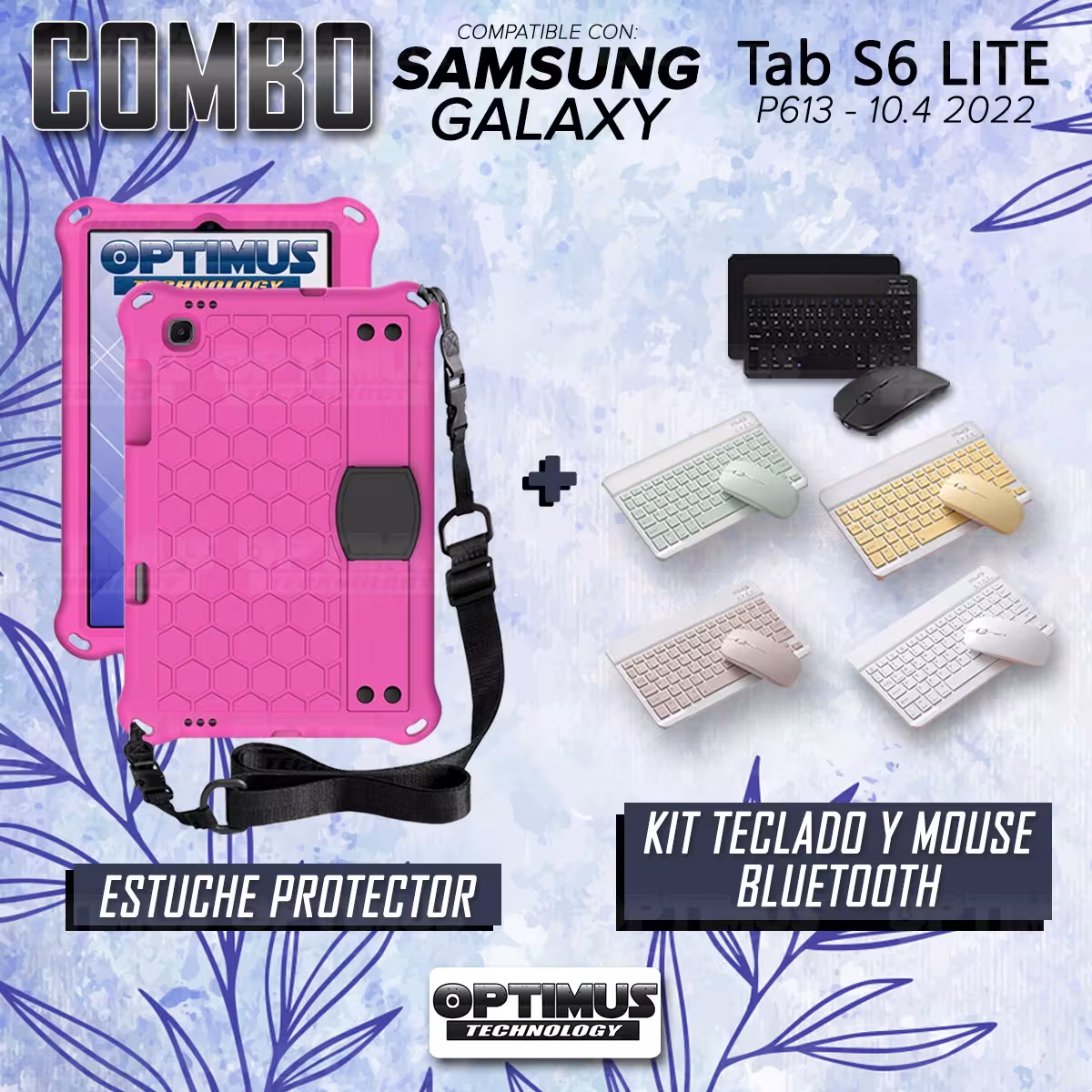 Kit Case Forro Protector con correa + Teclado y Mouse Ratón Bluetooth para Tablet Samsung Galaxy Tab S6 Lite 10.4 2022 P619
