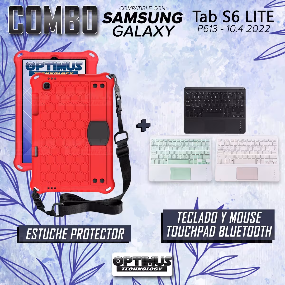 Kit Case Protector con correa + Teclado Mouse Touchpad Bluetooth para Tablet Samsung Galaxy Tab S6 Lite 10.4 2022 P619 - P613