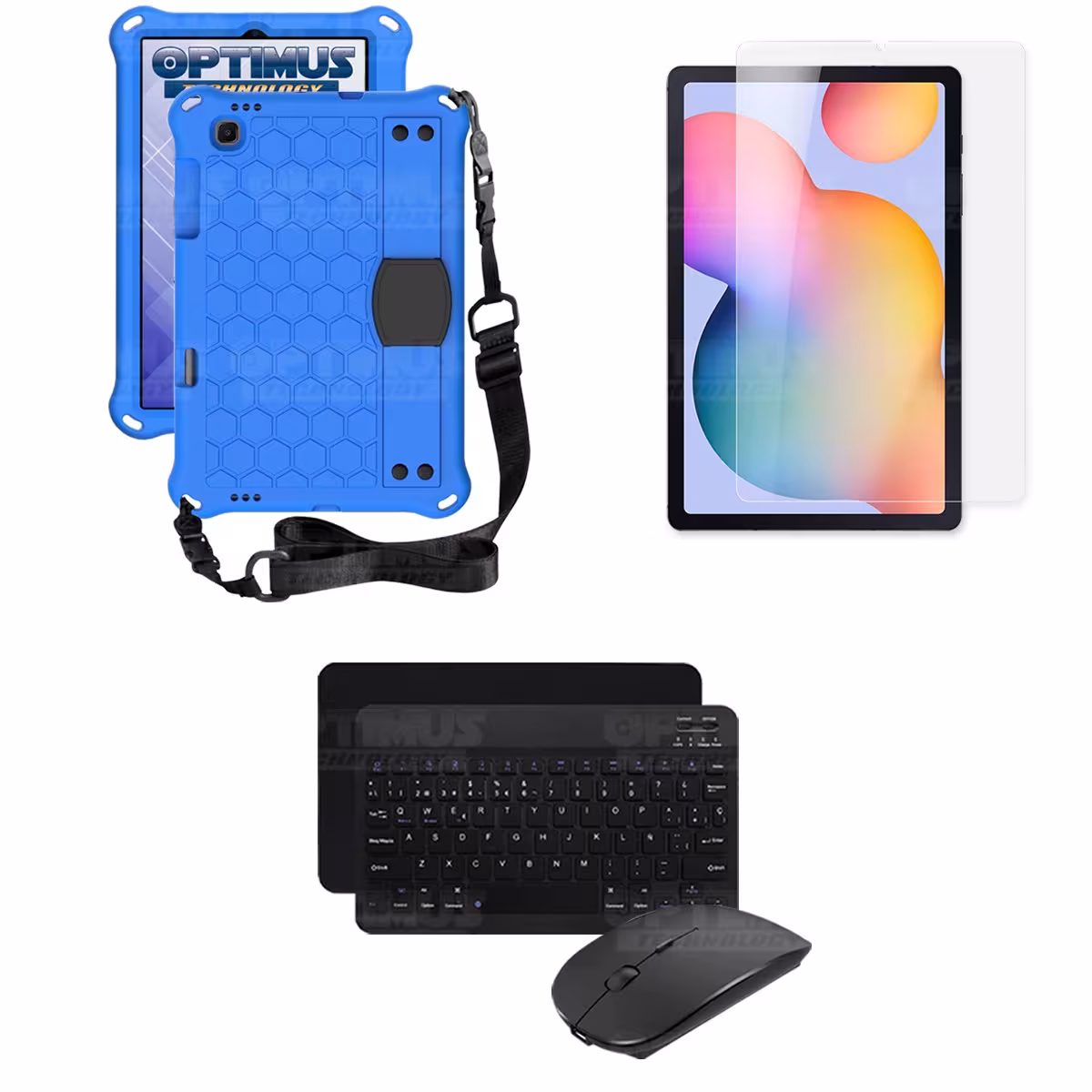Kit Vidrio templado + Case Protector con correa + Teclado y Mouse Bluetooth Tablet Samsung Galaxy Tab S6 Lite 10.4 2022 P619