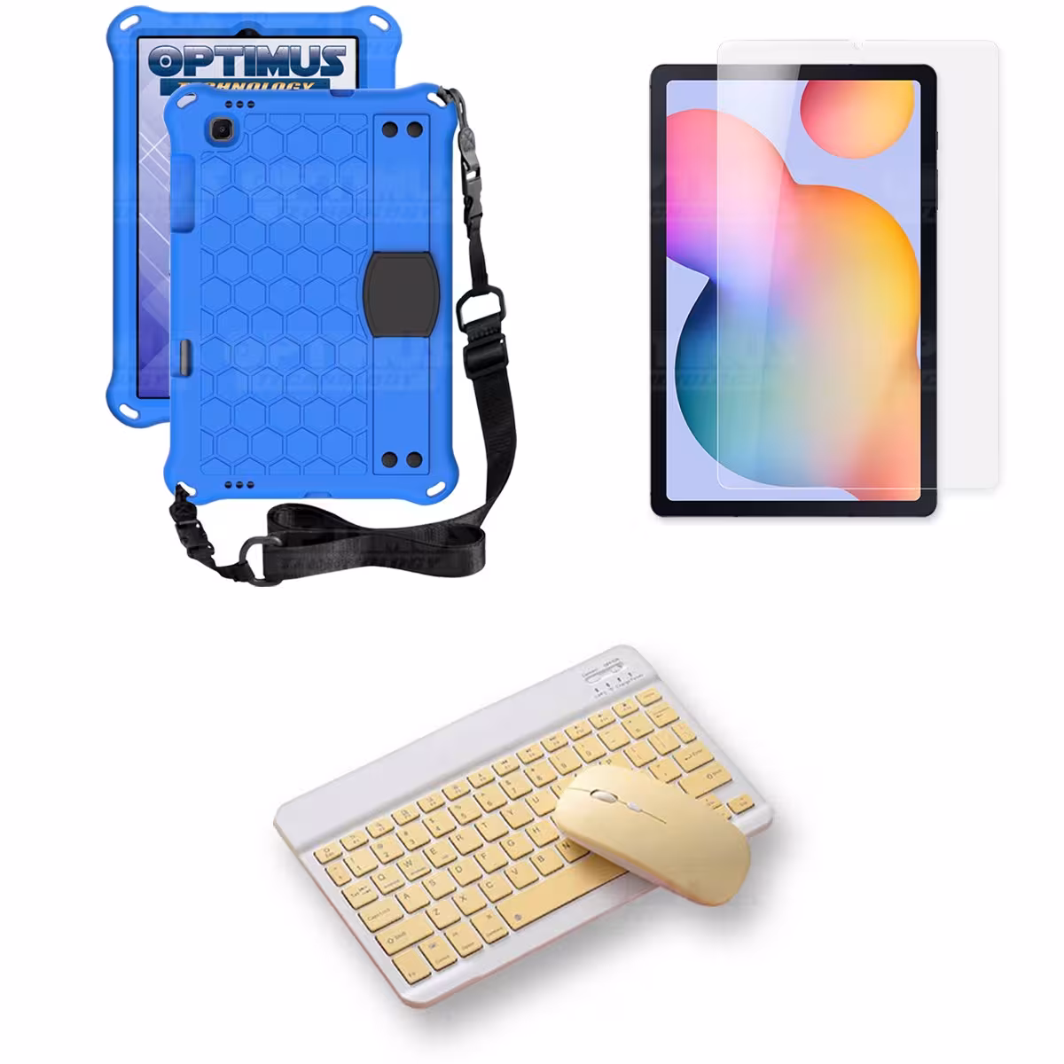 Kit Vidrio templado + Case Protector con correa + Teclado y Mouse Bluetooth Tablet Samsung Galaxy Tab S6 Lite 10.4 2022 P619