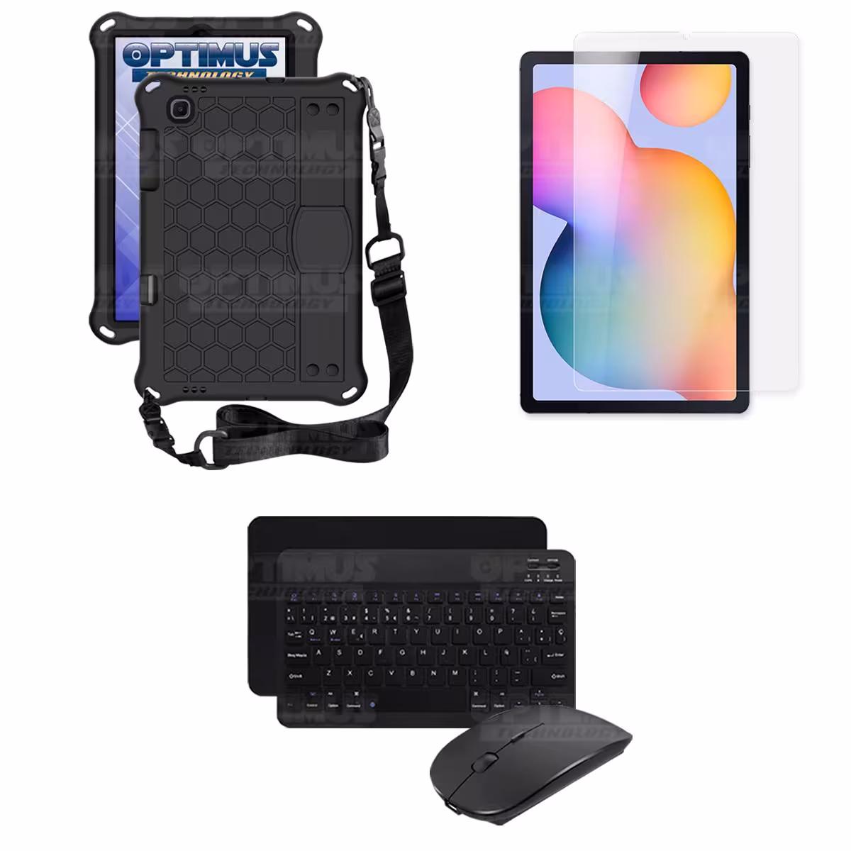 Kit Vidrio templado + Case Protector con correa + Teclado y Mouse Bluetooth Tablet Samsung Galaxy Tab S6 Lite 10.4 2022 P619