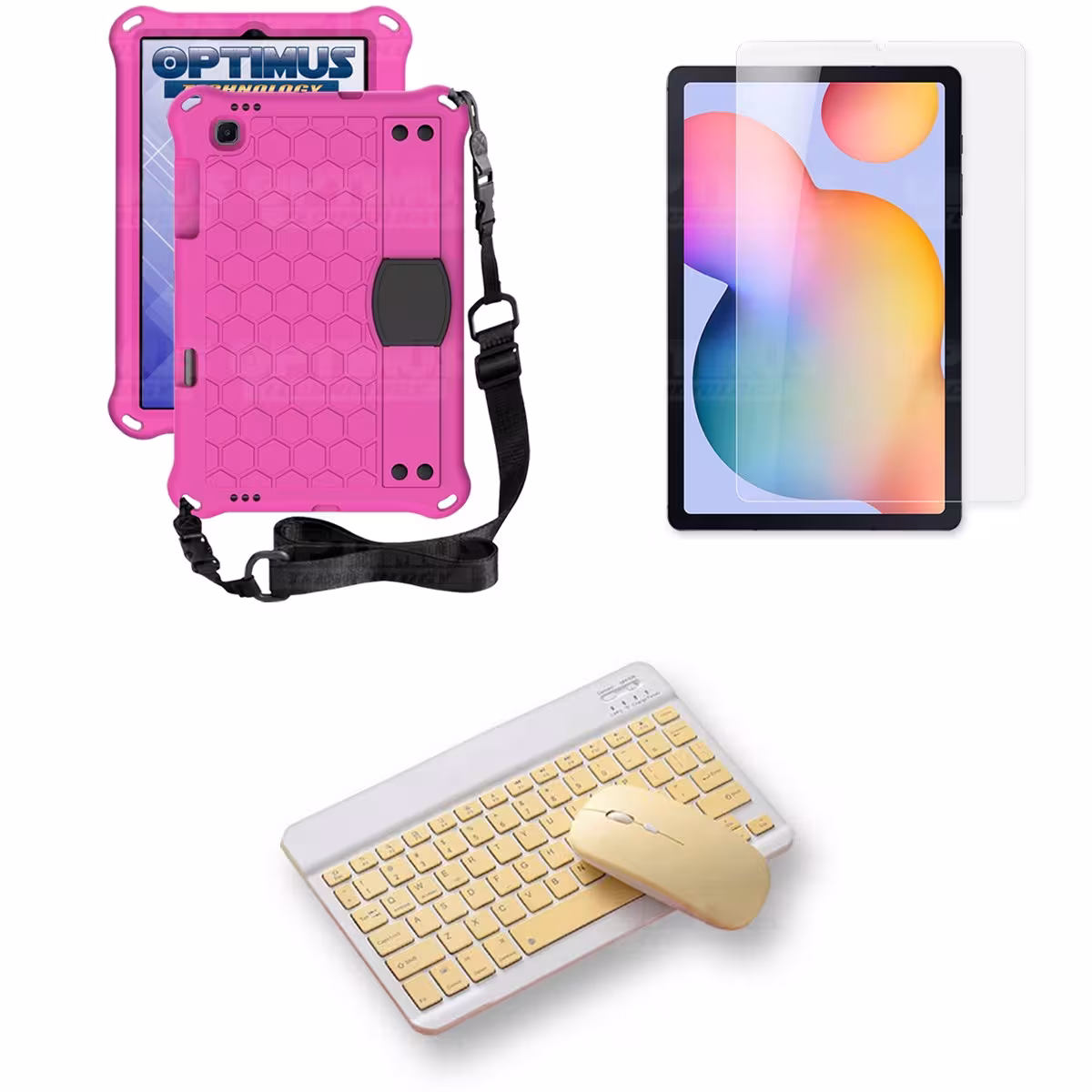Kit Vidrio templado + Case Protector con correa + Teclado y Mouse Bluetooth Tablet Samsung Galaxy Tab S6 Lite 10.4 2022 P619