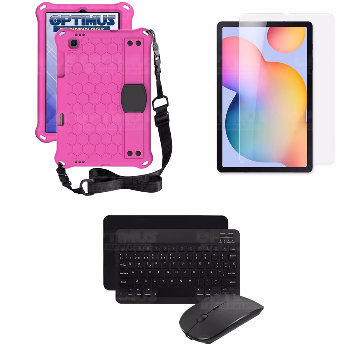 Kit Vidrio templado + Case Protector con correa + Teclado y Mouse Bluetooth Tablet Samsung Galaxy Tab S6 Lite 10.4 2022 P619