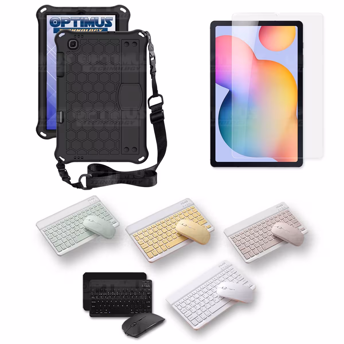 Kit Vidrio templado + Case Protector con correa + Teclado y Mouse Bluetooth Tablet Samsung Galaxy Tab S6 Lite 10.4 2022 P619