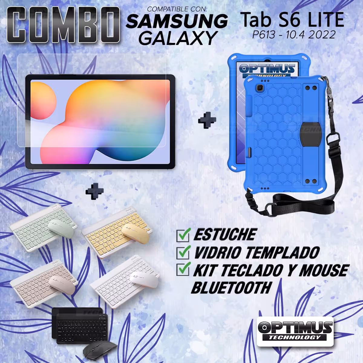 Kit Vidrio templado + Case Protector con correa + Teclado y Mouse Bluetooth Tablet Samsung Galaxy Tab S6 Lite 10.4 2022 P619