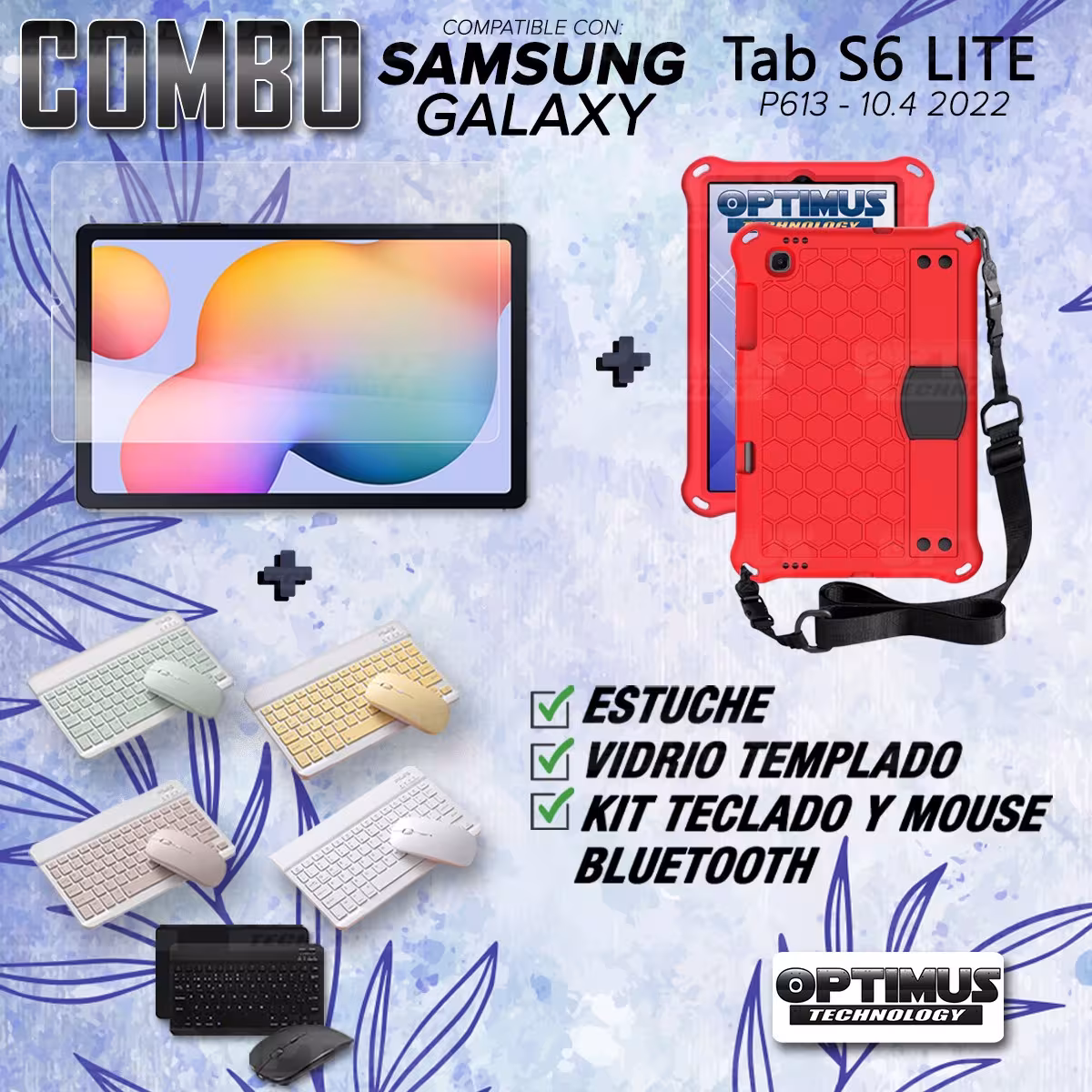 Kit Vidrio templado + Case Protector con correa + Teclado y Mouse Bluetooth Tablet Samsung Galaxy Tab S6 Lite 10.4 2022 P619