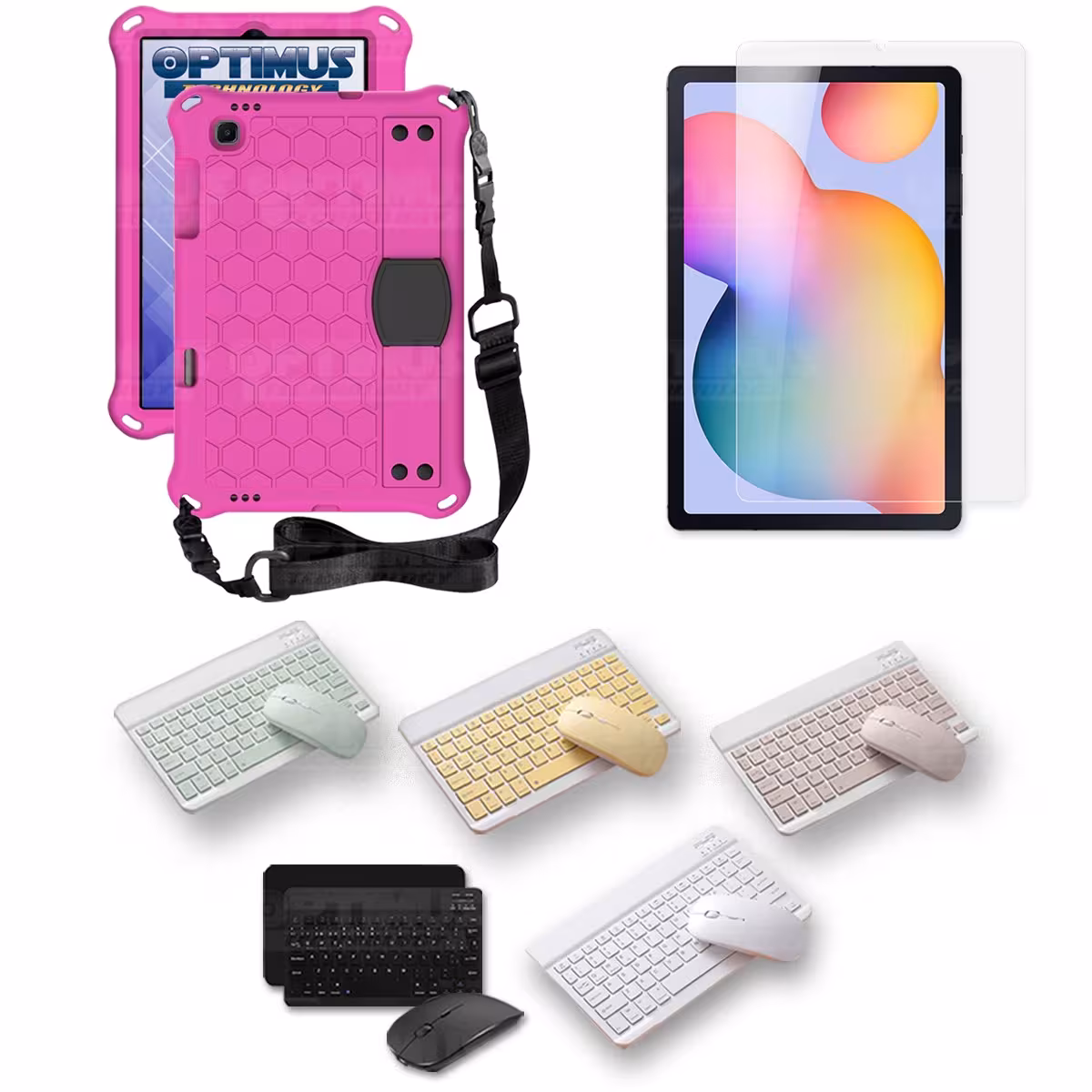 Kit Vidrio templado + Case Protector con correa + Teclado y Mouse Bluetooth Tablet Samsung Galaxy Tab S6 Lite 10.4 2022 P619
