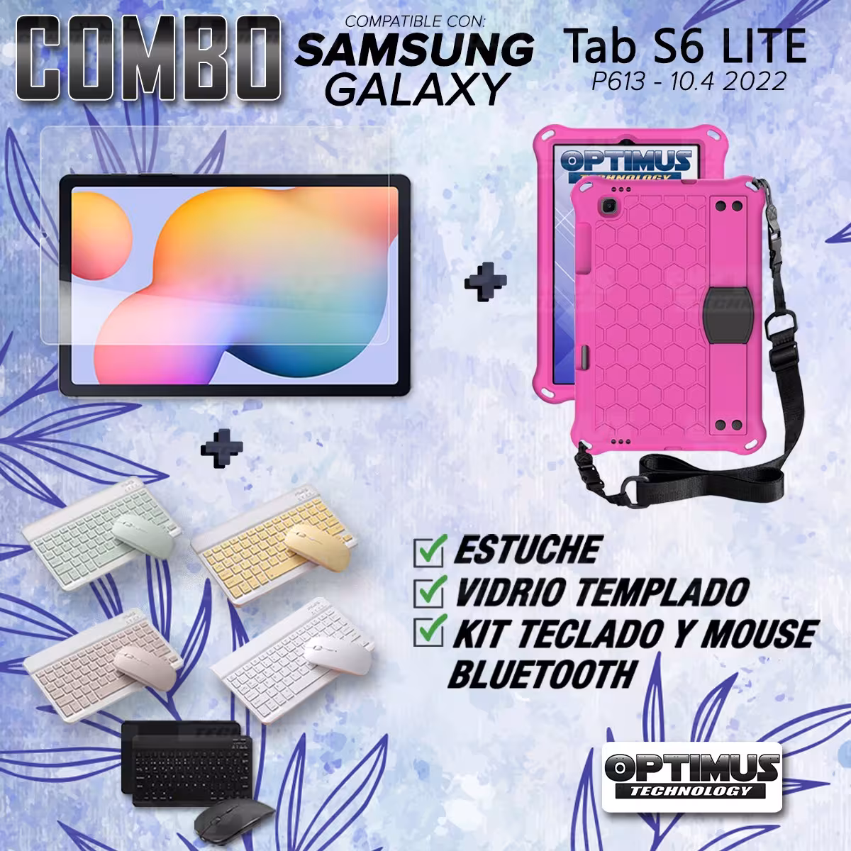 Kit Vidrio templado + Case Protector con correa + Teclado y Mouse Bluetooth Tablet Samsung Galaxy Tab S6 Lite 10.4 2022 P619