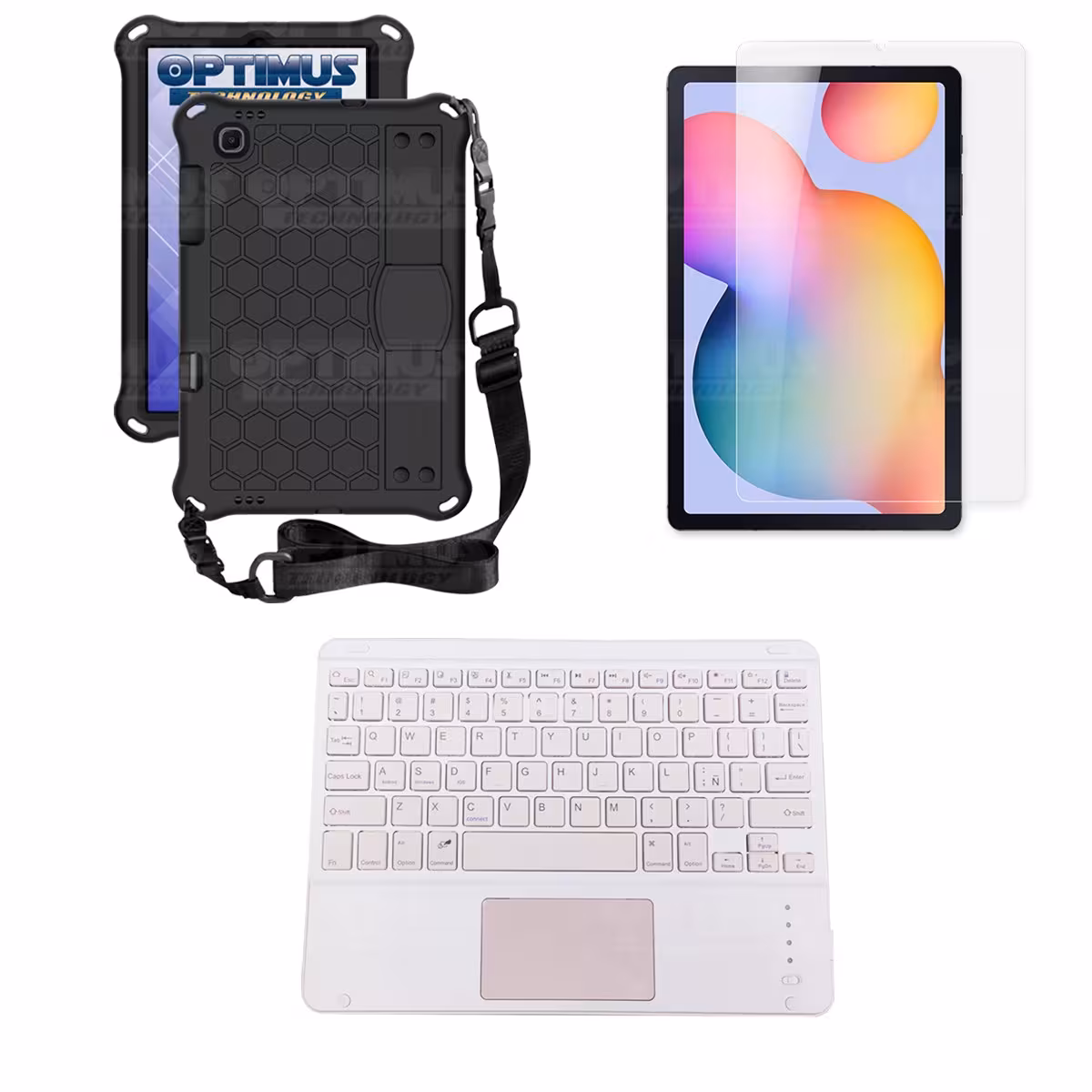 Kit Vidrio templado + Case Protector con correa + Teclado Touchpad Bluetooth Tablet Samsung Galaxy Tab S6 Lite 10.4 2022 P619