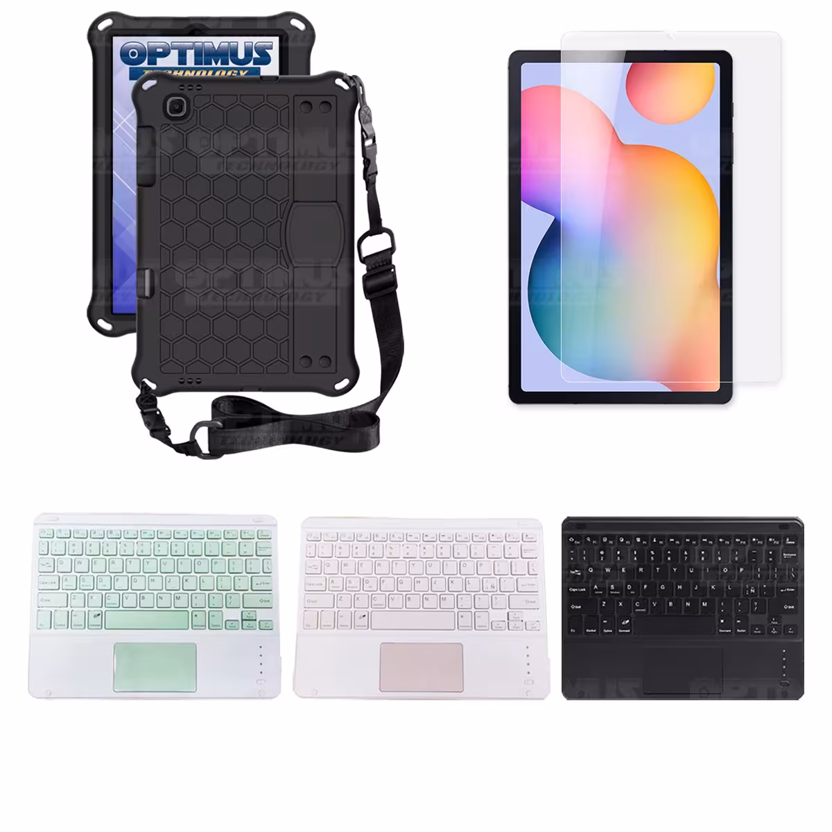 Kit Vidrio templado + Case Protector con correa + Teclado Touchpad Bluetooth Tablet Samsung Galaxy Tab S6 Lite 10.4 2022 P619