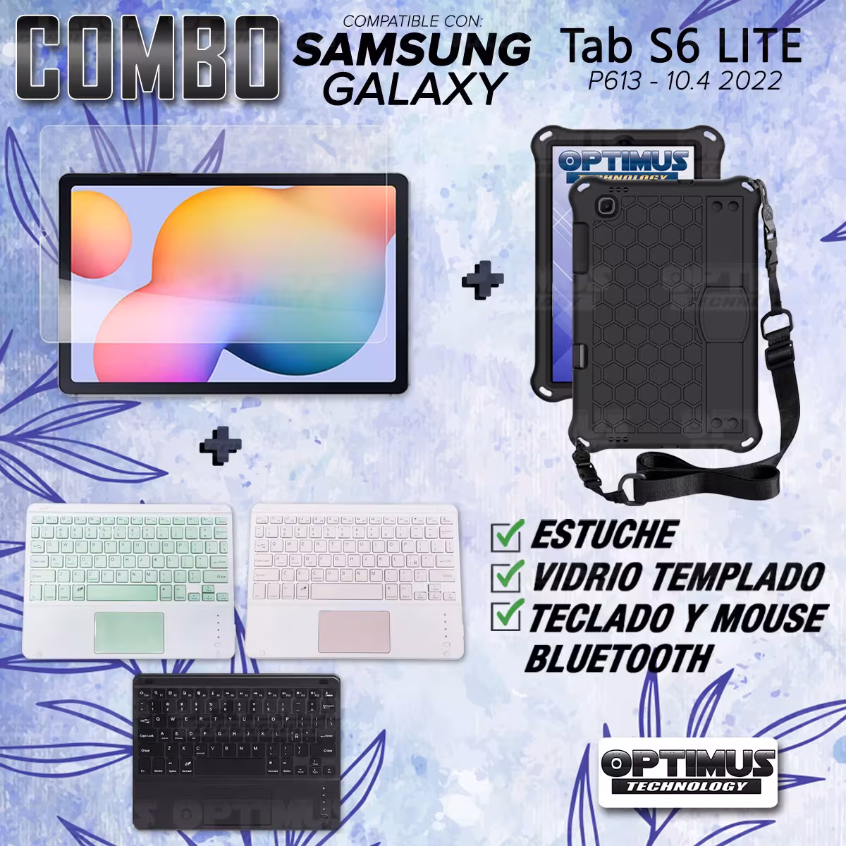 Kit Vidrio templado + Case Protector con correa + Teclado Touchpad Bluetooth Tablet Samsung Galaxy Tab S6 Lite 10.4 2022 P619