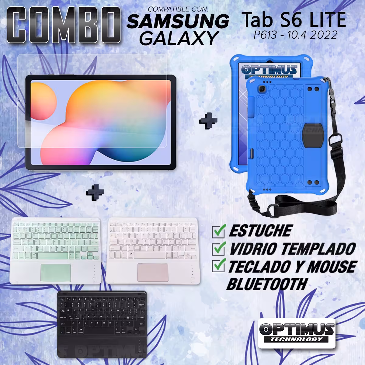 Kit Vidrio templado + Case Protector con correa + Teclado Touchpad Bluetooth Tablet Samsung Galaxy Tab S6 Lite 10.4 2022 P619