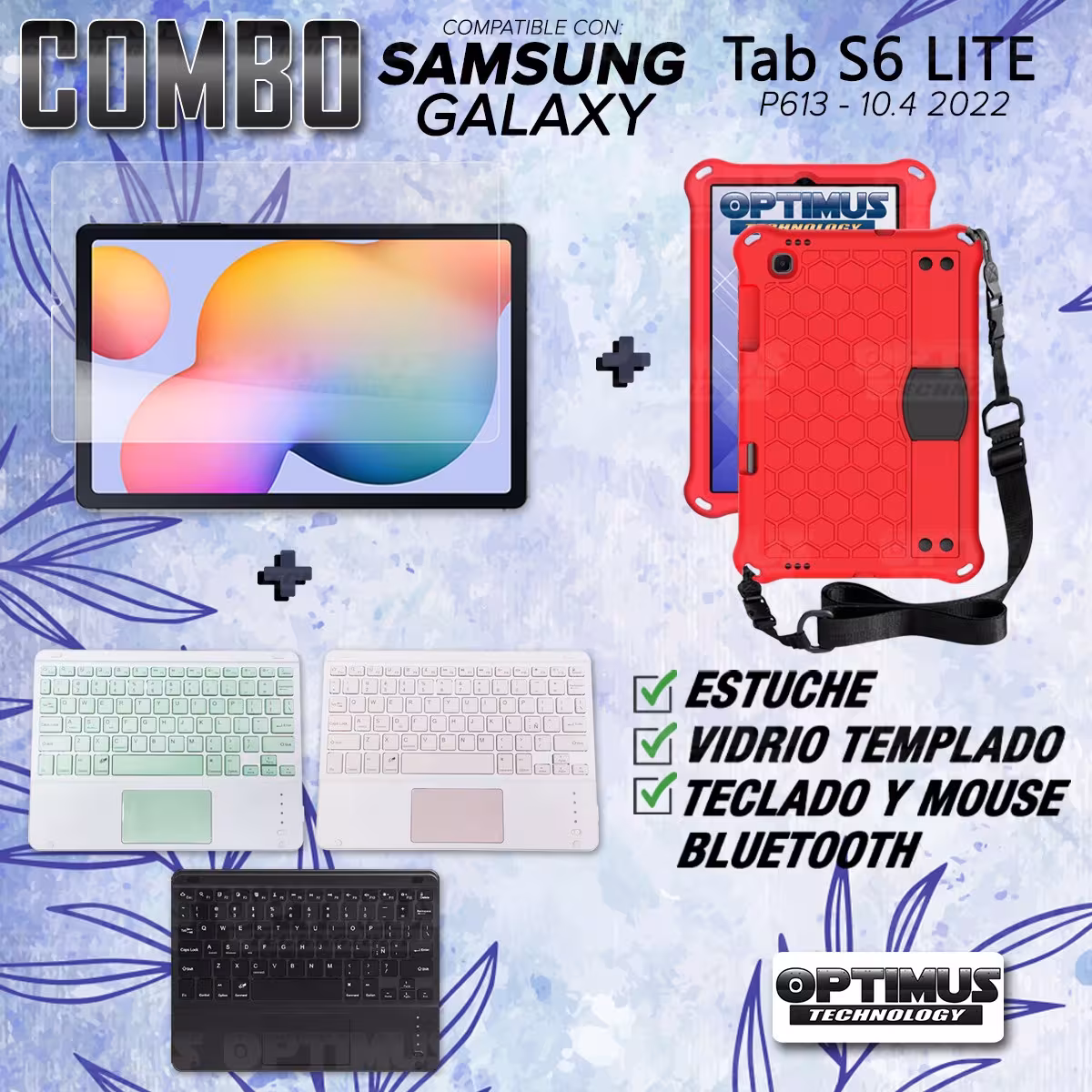 Kit Vidrio templado + Case Protector con correa + Teclado Touchpad Bluetooth Tablet Samsung Galaxy Tab S6 Lite 10.4 2022 P619