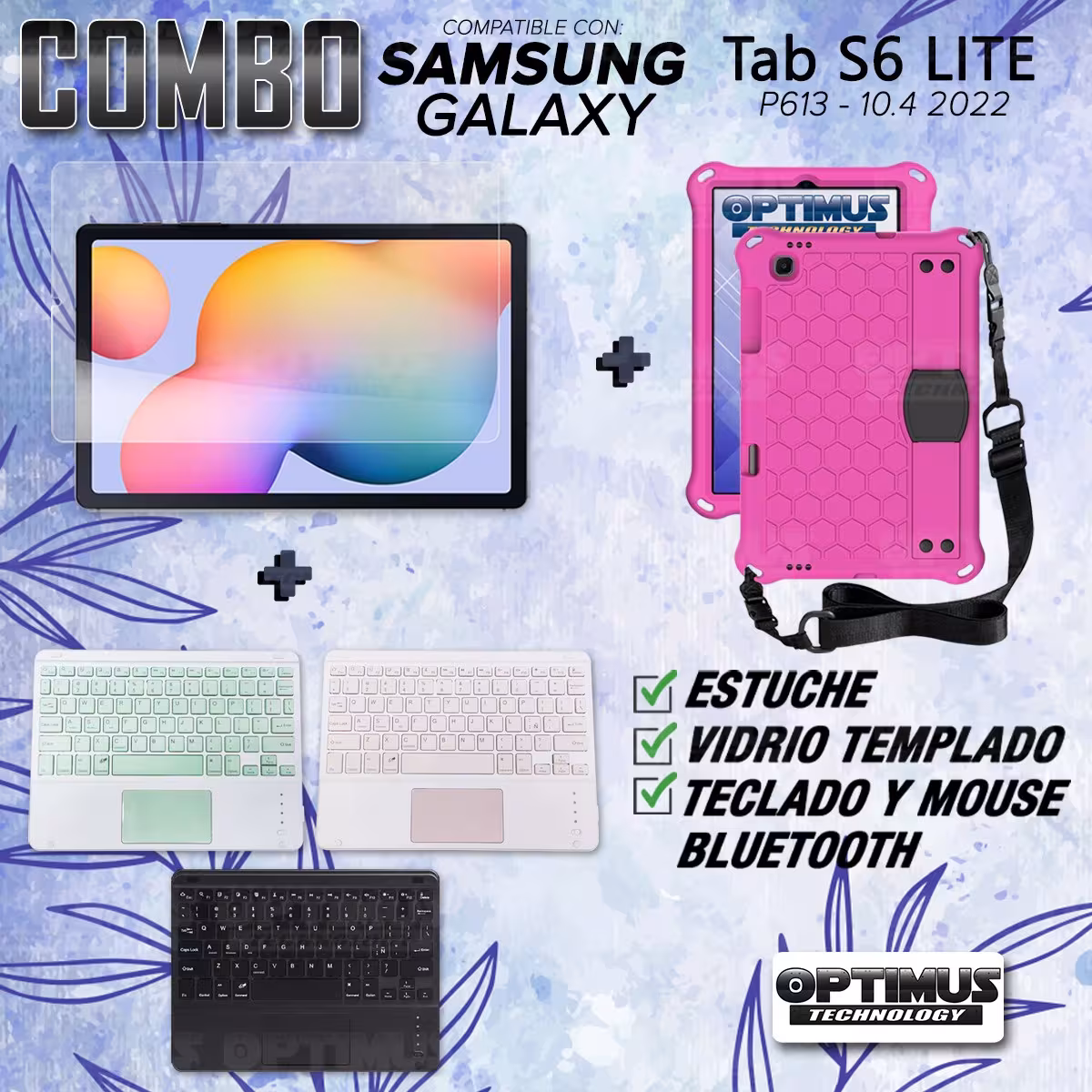 Kit Vidrio templado + Case Protector con correa + Teclado Touchpad Bluetooth Tablet Samsung Galaxy Tab S6 Lite 10.4 2022 P619