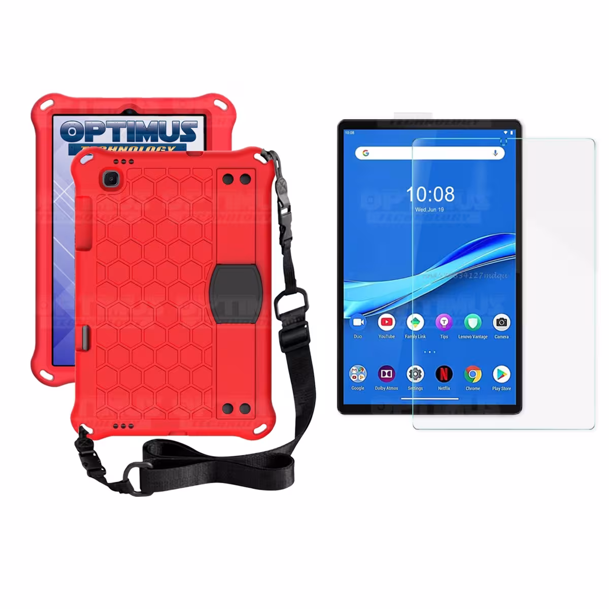 Kit Vidrio Cristal Templado Y Estuche Protector Anti golpes con Correa para Tablet Lenovo M10 Plus Tb-x606f