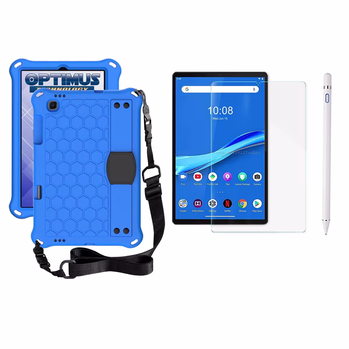Kit Estuche Protector Correa + Vidrio Templado + Lápiz Digital para Tablet Lenovo M10 Plus Tb-x606f