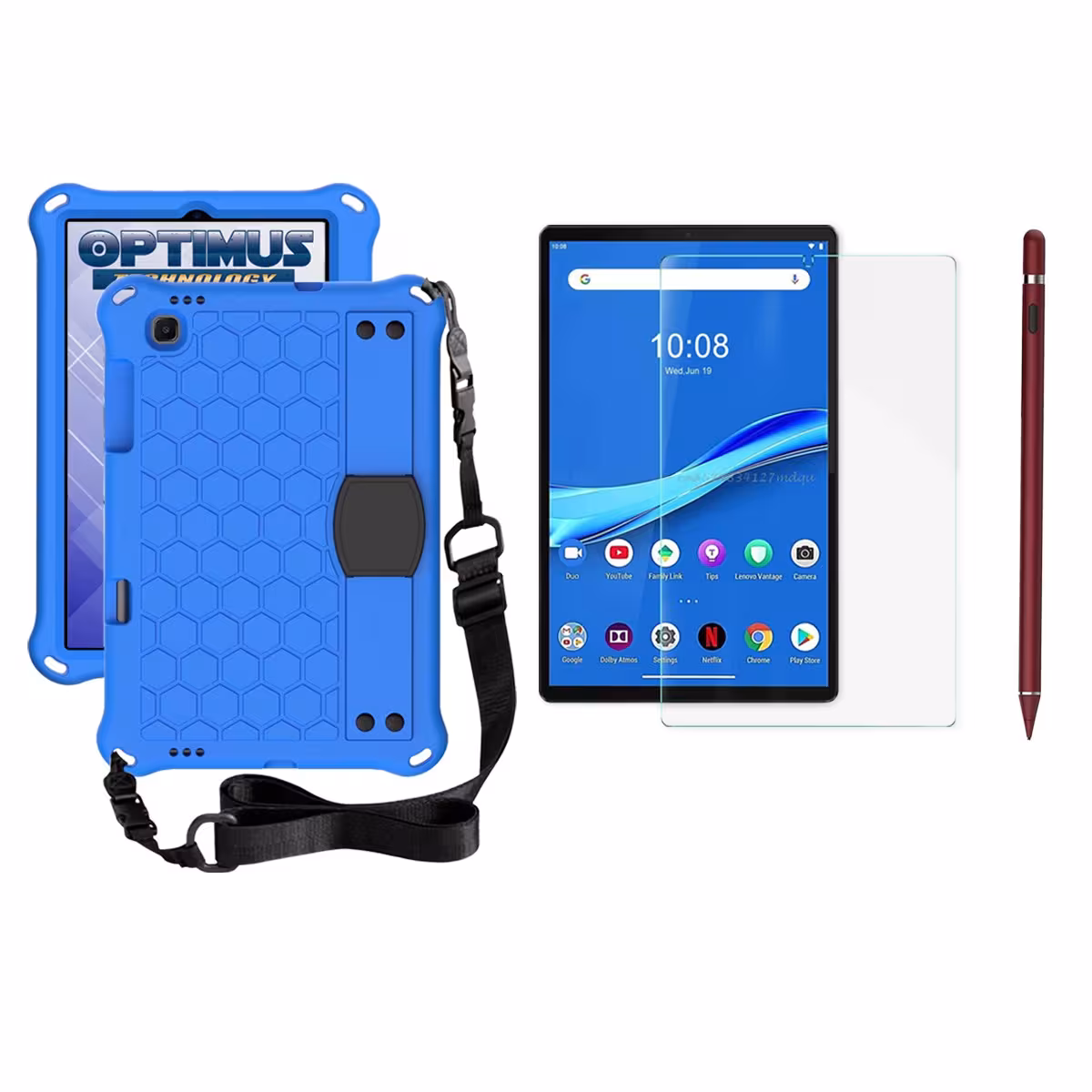 Kit Estuche Protector Correa + Vidrio Templado + Lápiz Digital para Tablet Lenovo M10 Plus Tb-x606f