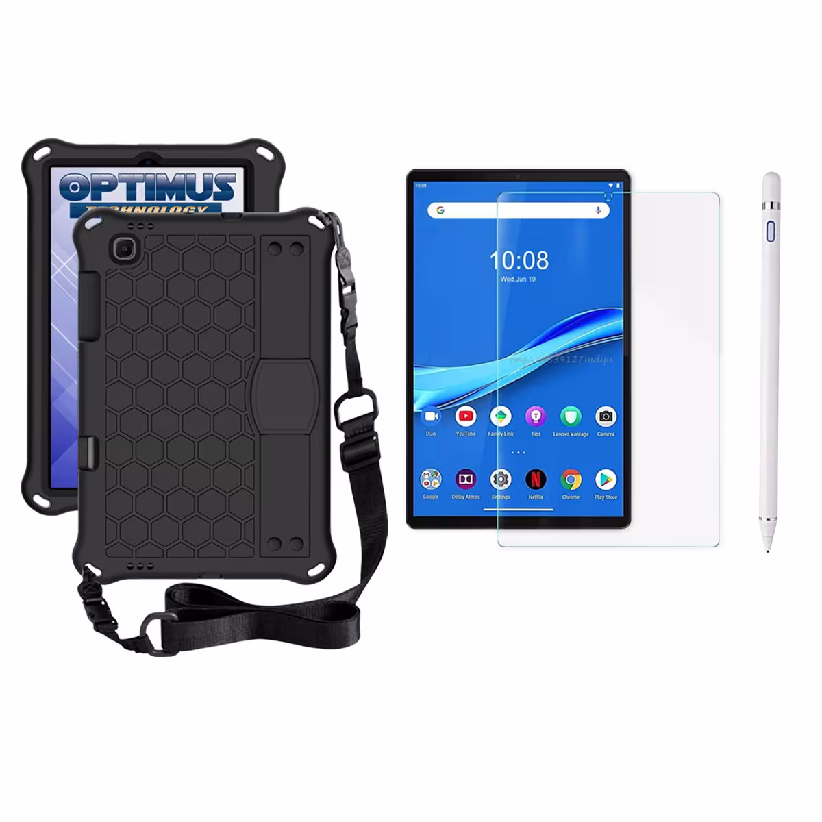 Kit Estuche Protector Correa + Vidrio Templado + Lápiz Digital para Tablet Lenovo M10 Plus Tb-x606f