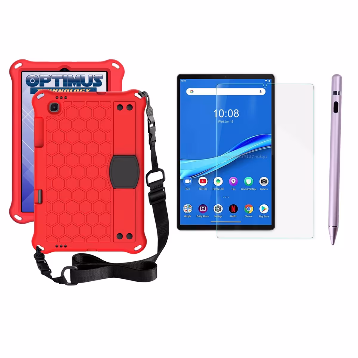Kit Estuche Protector Correa + Vidrio Templado + Lápiz Digital para Tablet Lenovo M10 Plus Tb-x606f