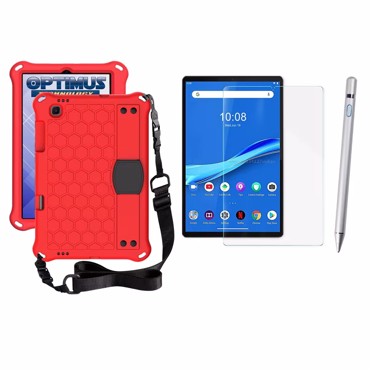 Kit Estuche Protector Correa + Vidrio Templado + Lápiz Digital para Tablet Lenovo M10 Plus Tb-x606f