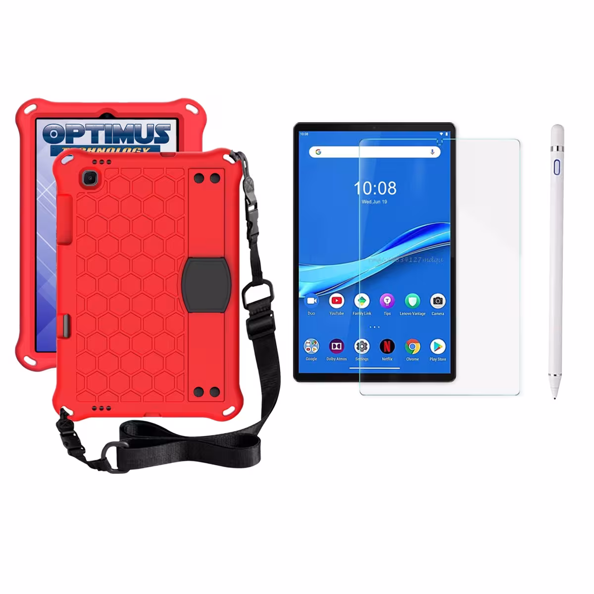Kit Estuche Protector Correa + Vidrio Templado + Lápiz Digital para Tablet Lenovo M10 Plus Tb-x606f