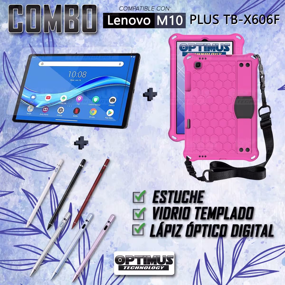 Kit Estuche Protector Correa + Vidrio Templado + Lápiz Digital para Tablet Lenovo M10 Plus Tb-x606f