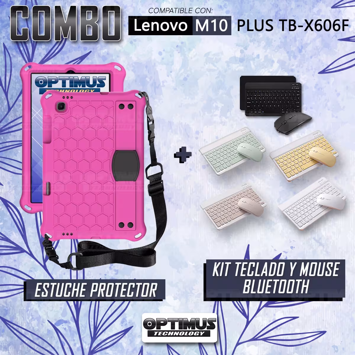 Kit Case Forro Protector con correa + Teclado y Mouse Ratón Bluetooth para Tablet Lenovo M10 Plus Tb-x606f