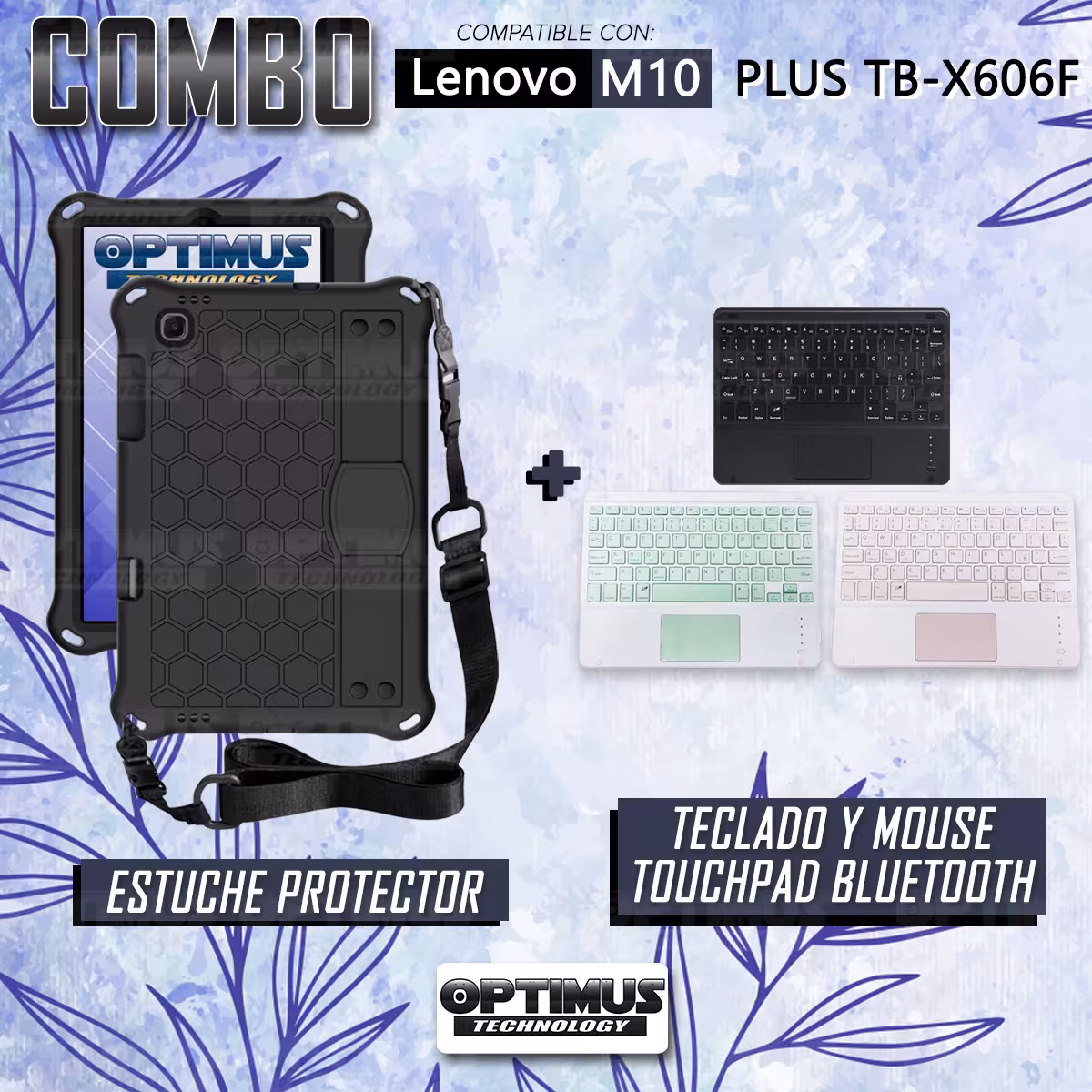 Kit Case Protector con correa + Teclado Mouse Touchpad Bluetooth para Tablet Lenovo M10 Plus Tb-x606f