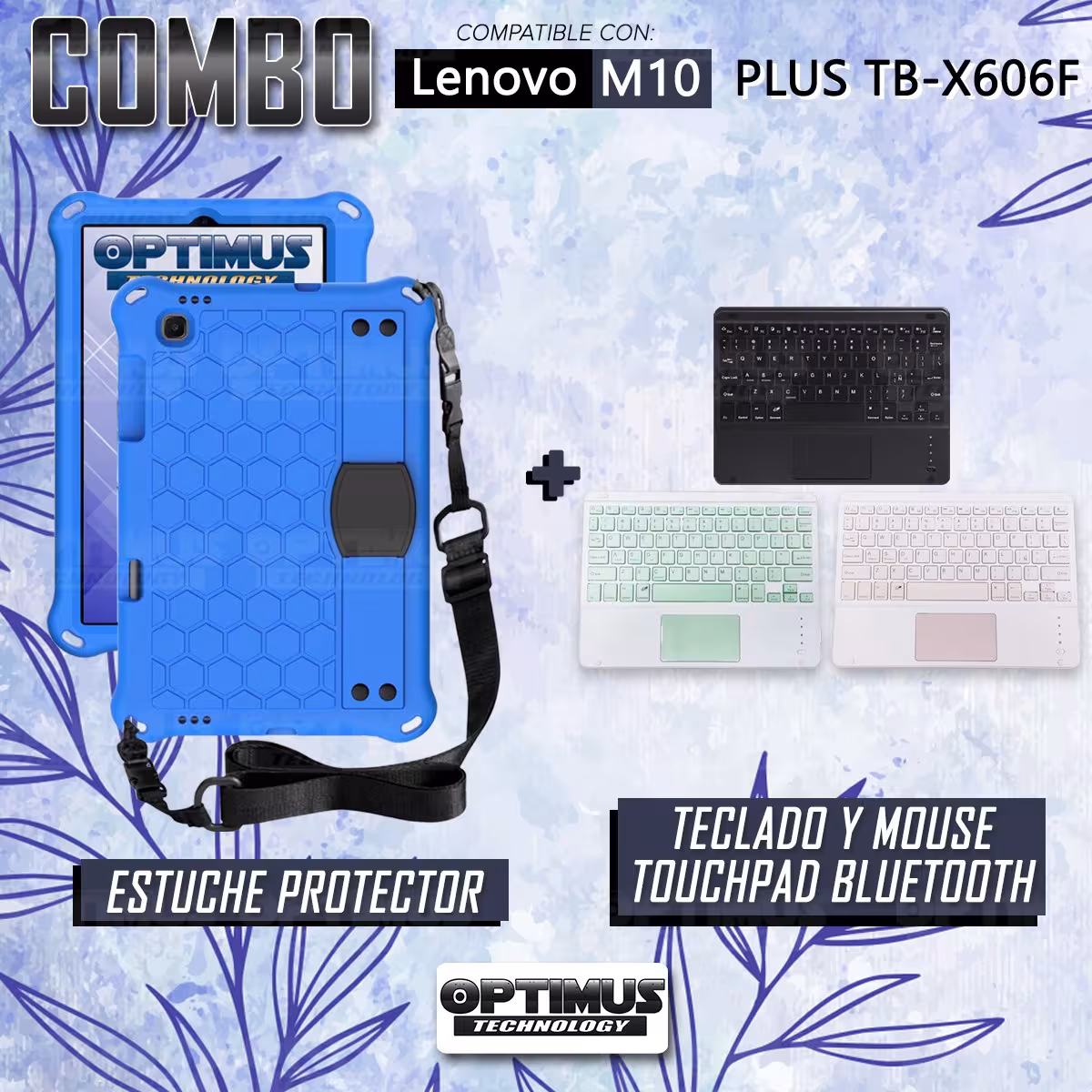 Kit Case Protector con correa + Teclado Mouse Touchpad Bluetooth para Tablet Lenovo M10 Plus Tb-x606f