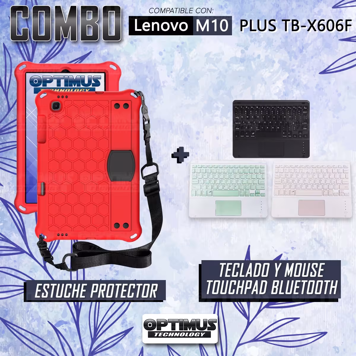 Kit Case Protector con correa + Teclado Mouse Touchpad Bluetooth para Tablet Lenovo M10 Plus Tb-x606f
