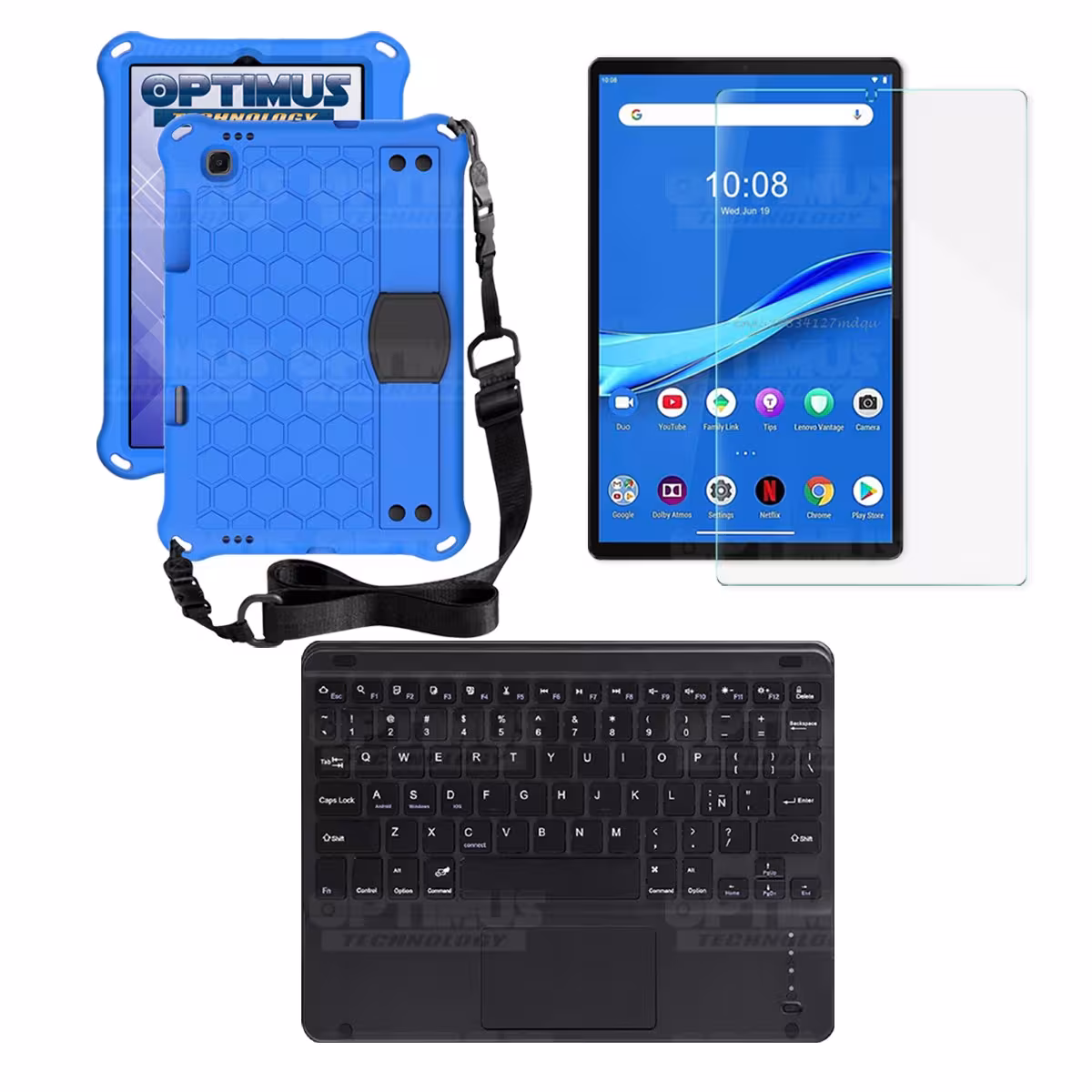 Kit Vidrio templado + Case Protector con correa + Teclado Touchpad Bluetooth Tablet Lenovo M10 Plus Tb-x606f