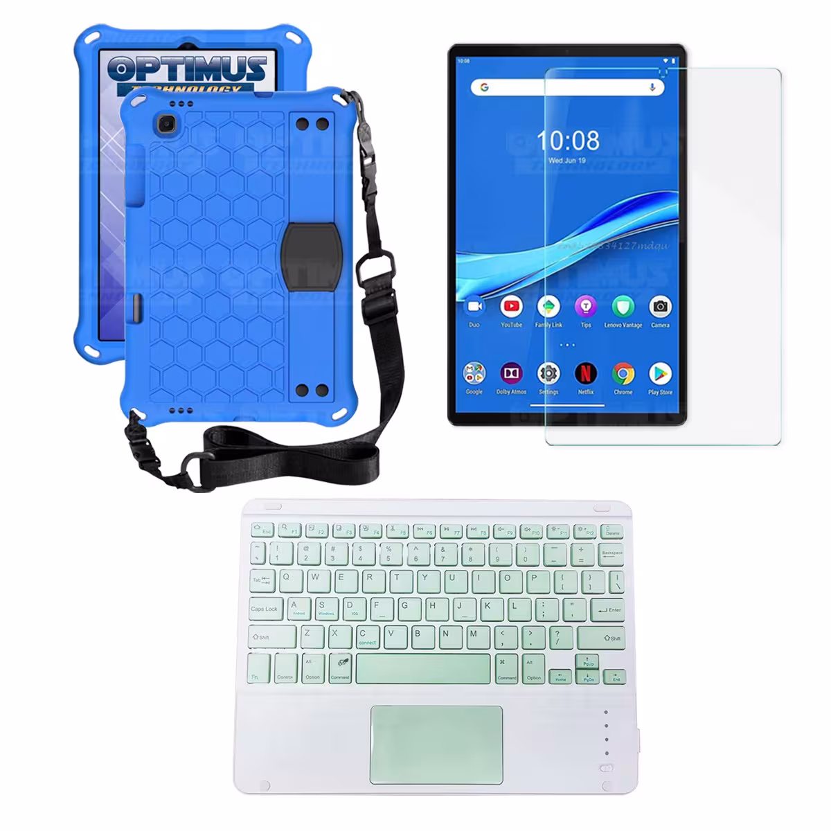 Kit Vidrio templado + Case Protector con correa + Teclado Touchpad Bluetooth Tablet Lenovo M10 Plus Tb-x606f
