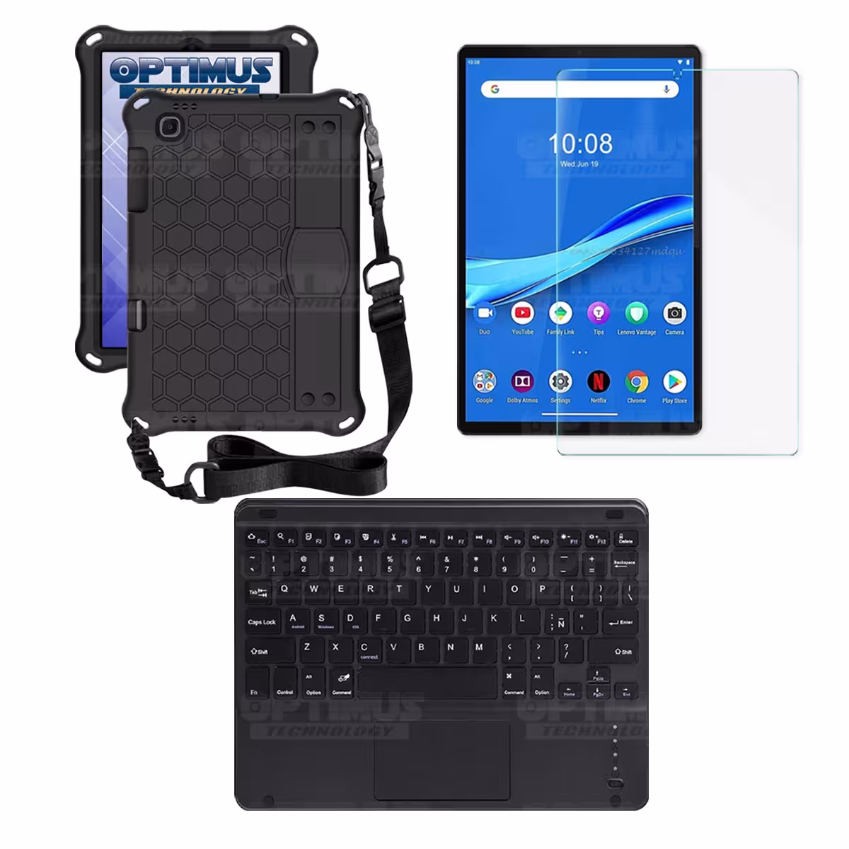 Kit Vidrio templado + Case Protector con correa + Teclado Touchpad Bluetooth Tablet Lenovo M10 Plus Tb-x606f