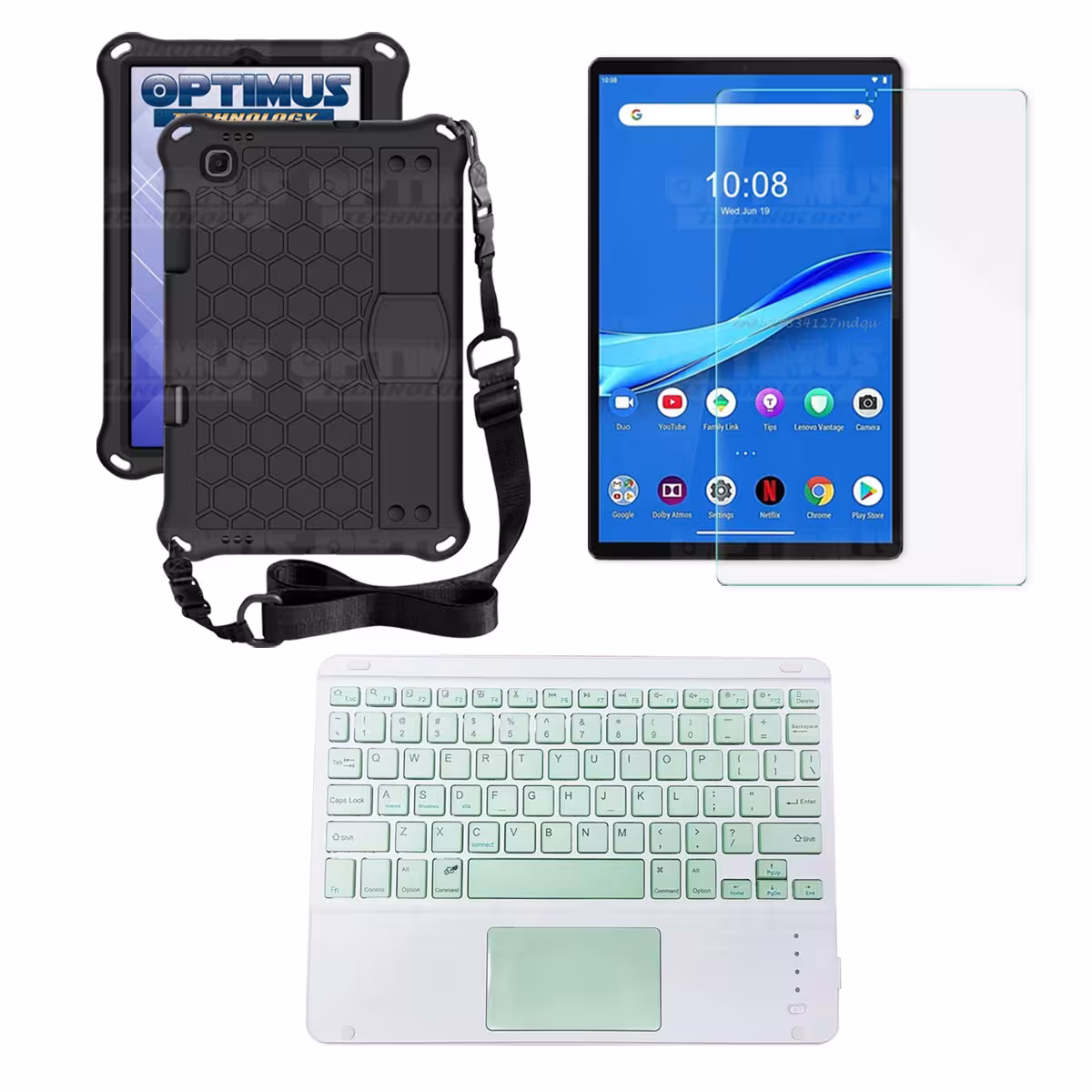Kit Vidrio templado + Case Protector con correa + Teclado Touchpad Bluetooth Tablet Lenovo M10 Plus Tb-x606f