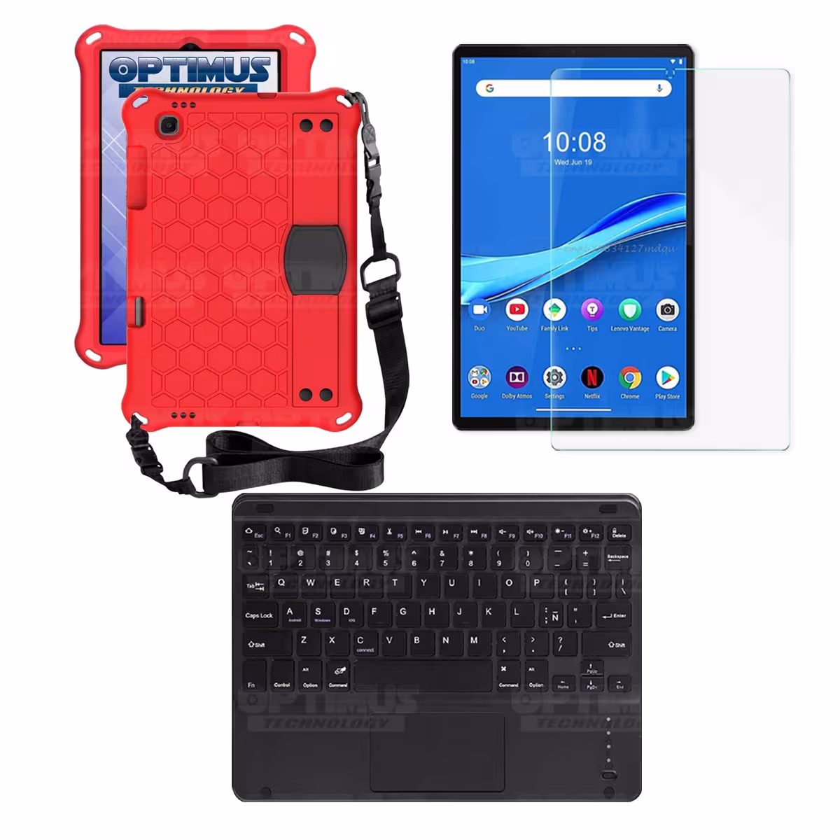 Kit Vidrio templado + Case Protector con correa + Teclado Touchpad Bluetooth Tablet Lenovo M10 Plus Tb-x606f