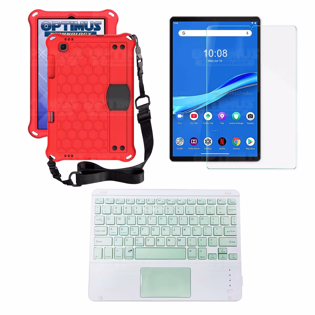Kit Vidrio templado + Case Protector con correa + Teclado Touchpad Bluetooth Tablet Lenovo M10 Plus Tb-x606f