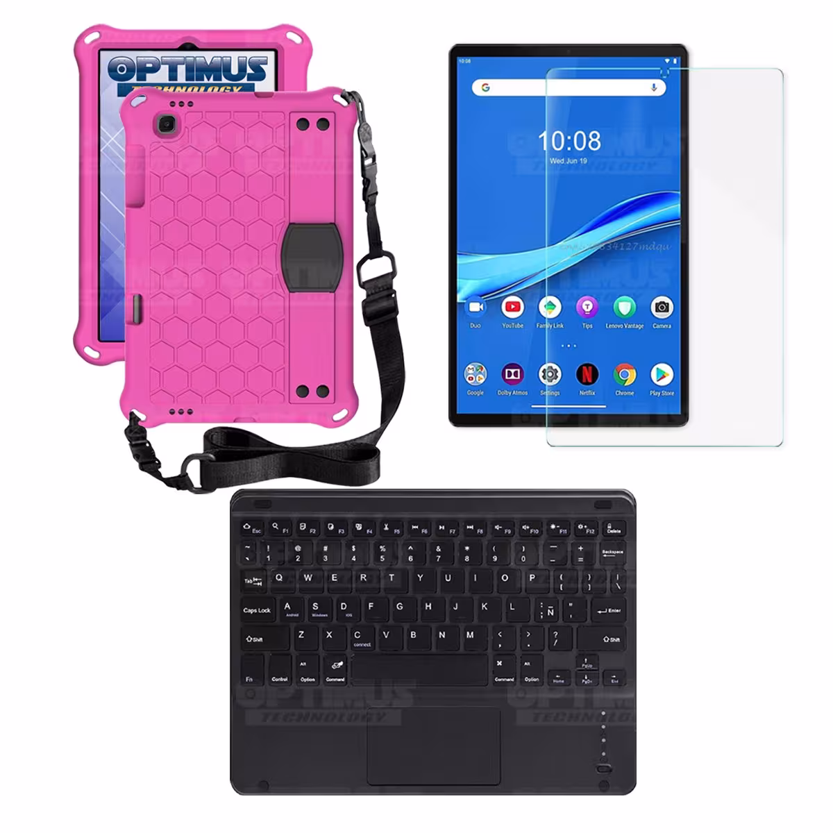 Kit Vidrio templado + Case Protector con correa + Teclado Touchpad Bluetooth Tablet Lenovo M10 Plus Tb-x606f