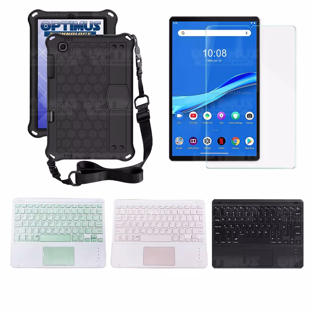 Kit Vidrio templado + Case Protector con correa + Teclado Touchpad Bluetooth Tablet Lenovo M10 Plus Tb-x606f