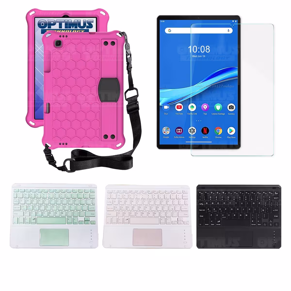 Kit Vidrio templado + Case Protector con correa + Teclado Touchpad Bluetooth Tablet Lenovo M10 Plus Tb-x606f