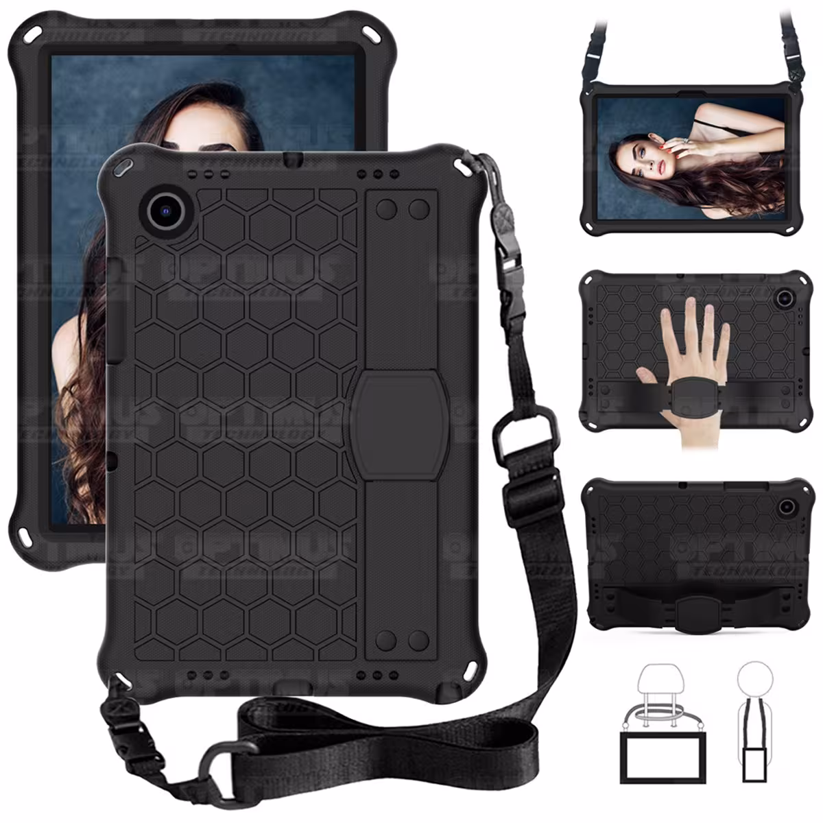 Kit Vidrio Cristal Templado Y Estuche Protector Anti golpes Correa para Tablet Samsung Galaxy Tab A8 10.5 2021 SM-x200 SM-x205