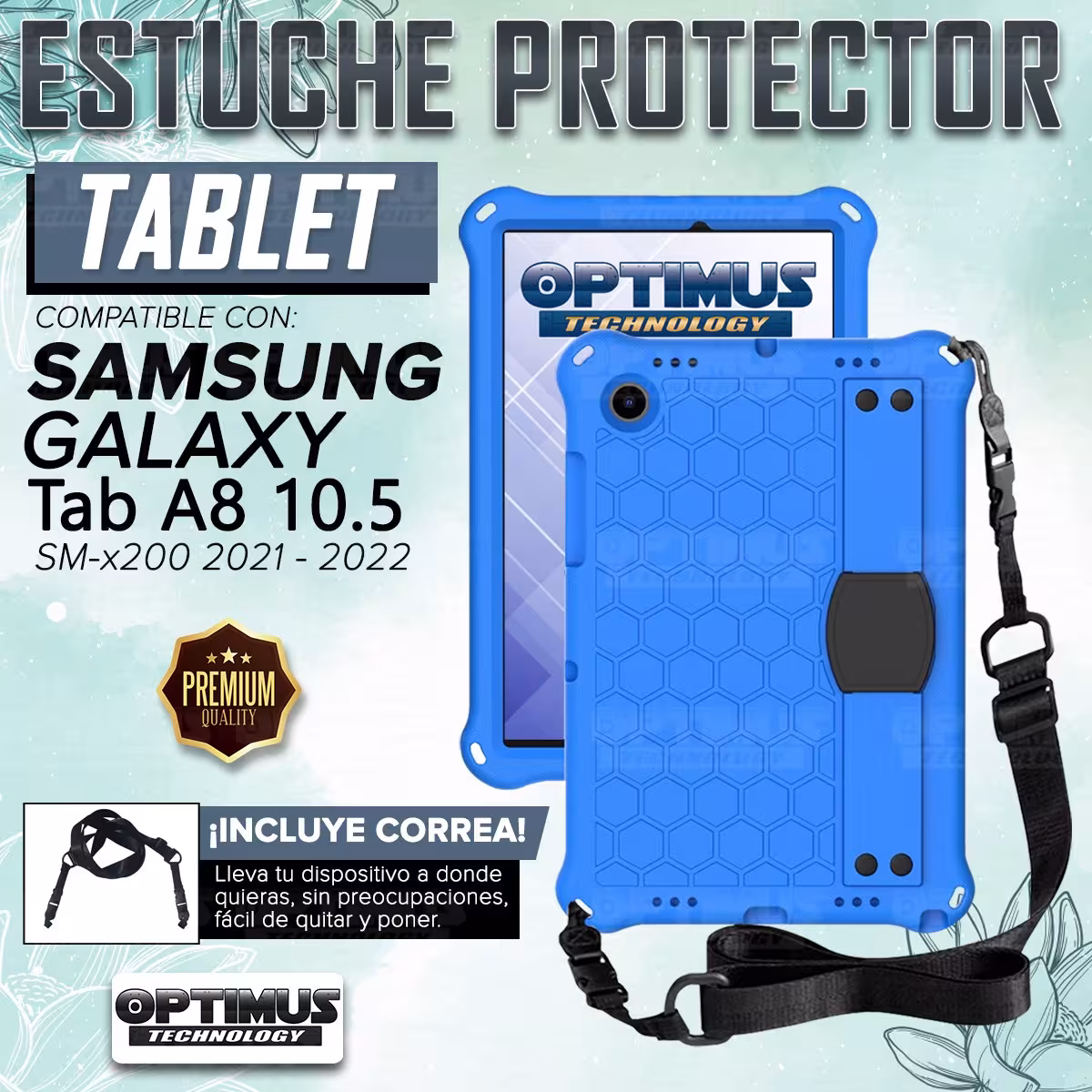 Kit Vidrio Cristal Templado Y Estuche Protector Anti golpes Correa para Tablet Samsung Galaxy Tab A8 10.5 2021 SM-x200 SM-x205