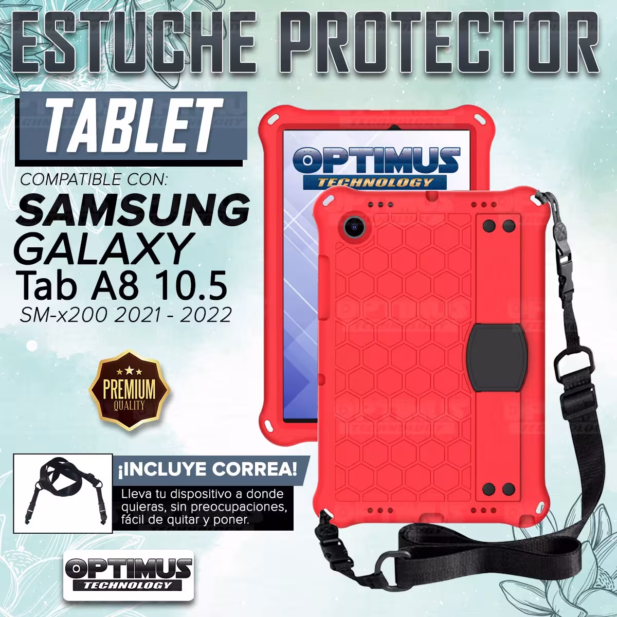 Kit Vidrio Cristal Templado Y Estuche Protector Anti golpes Correa para Tablet Samsung Galaxy Tab A8 10.5 2021 SM-x200 SM-x205