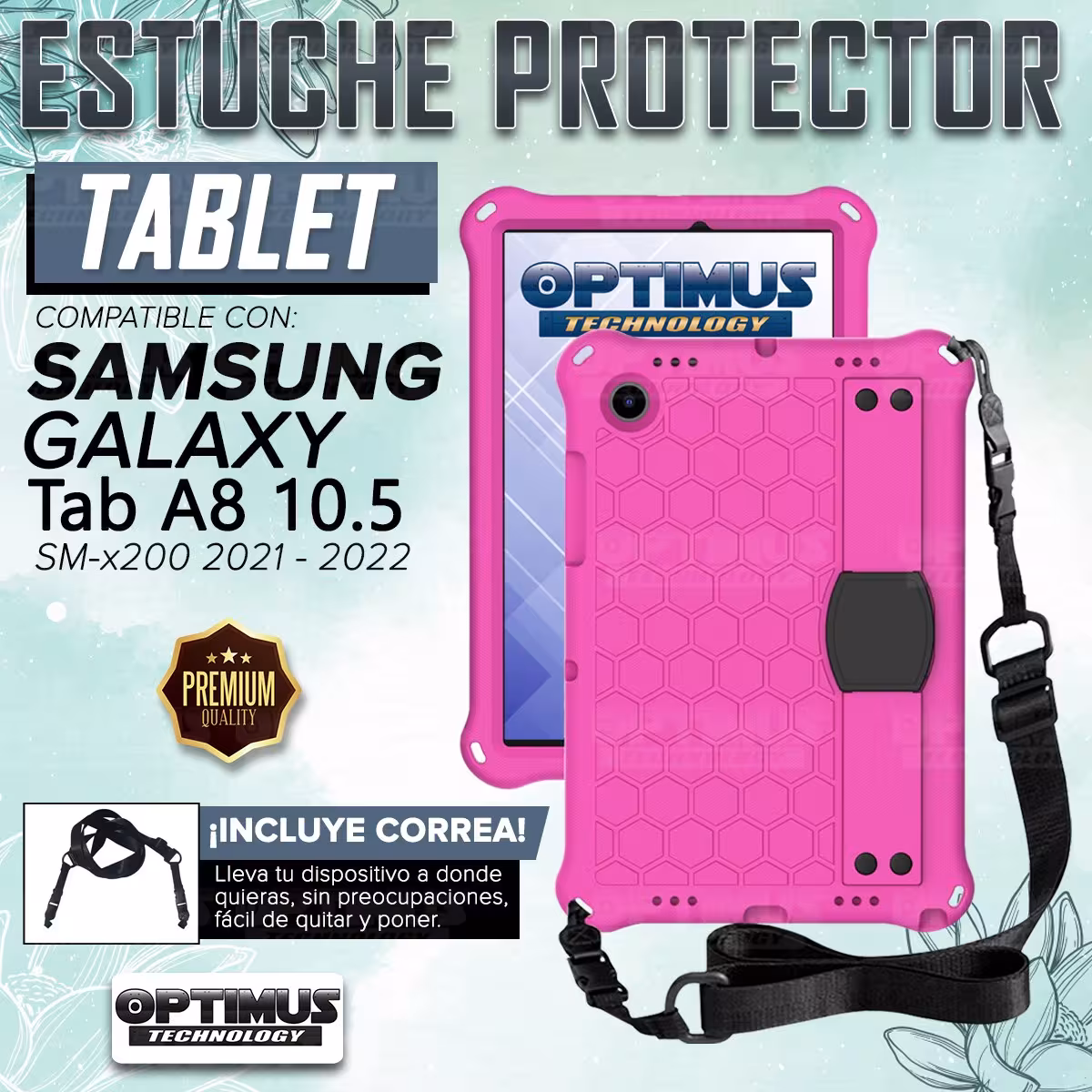 Kit Vidrio Cristal Templado Y Estuche Protector Anti golpes Correa para Tablet Samsung Galaxy Tab A8 10.5 2021 SM-x200 SM-x205