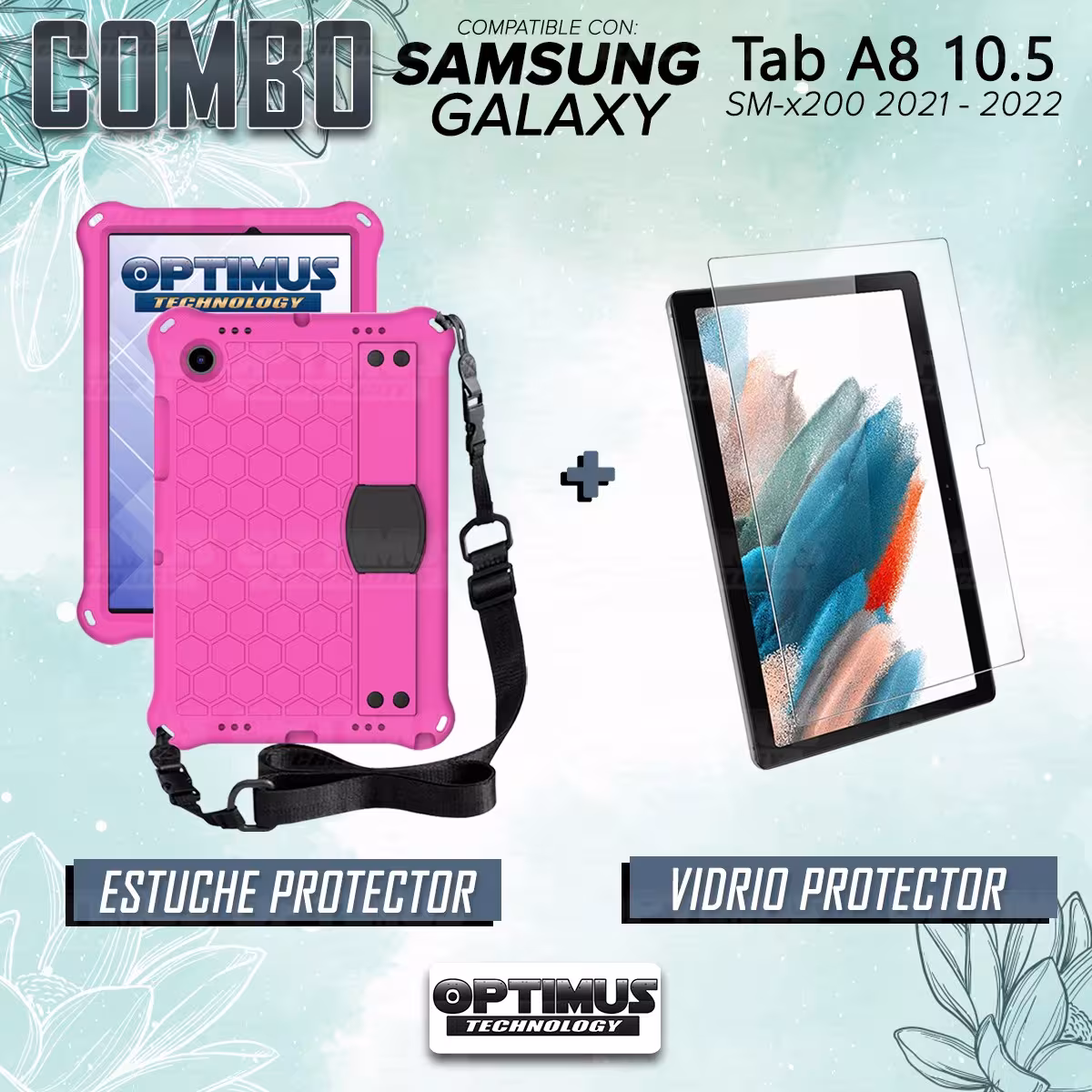 Kit Vidrio Cristal Templado Y Estuche Protector Anti golpes Correa para Tablet Samsung Galaxy Tab A8 10.5 2021 SM-x200 SM-x205