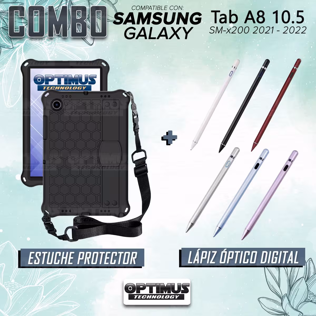 Kit Estuche Protector con Correa Y Lápiz Digital Stylus Pen para Tablet Samsung Galaxy Tab A8 10.5 2021 - 2022 SM-x200