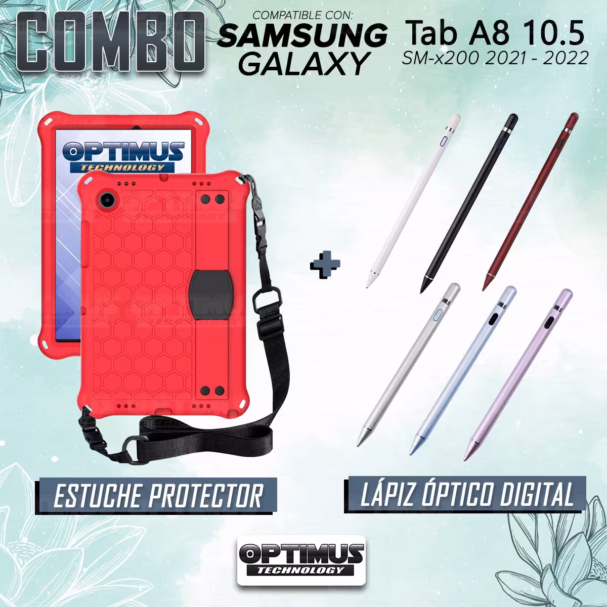 Kit Estuche Protector con Correa Y Lápiz Digital Stylus Pen para Tablet Samsung Galaxy Tab A8 10.5 2021 - 2022 SM-x200