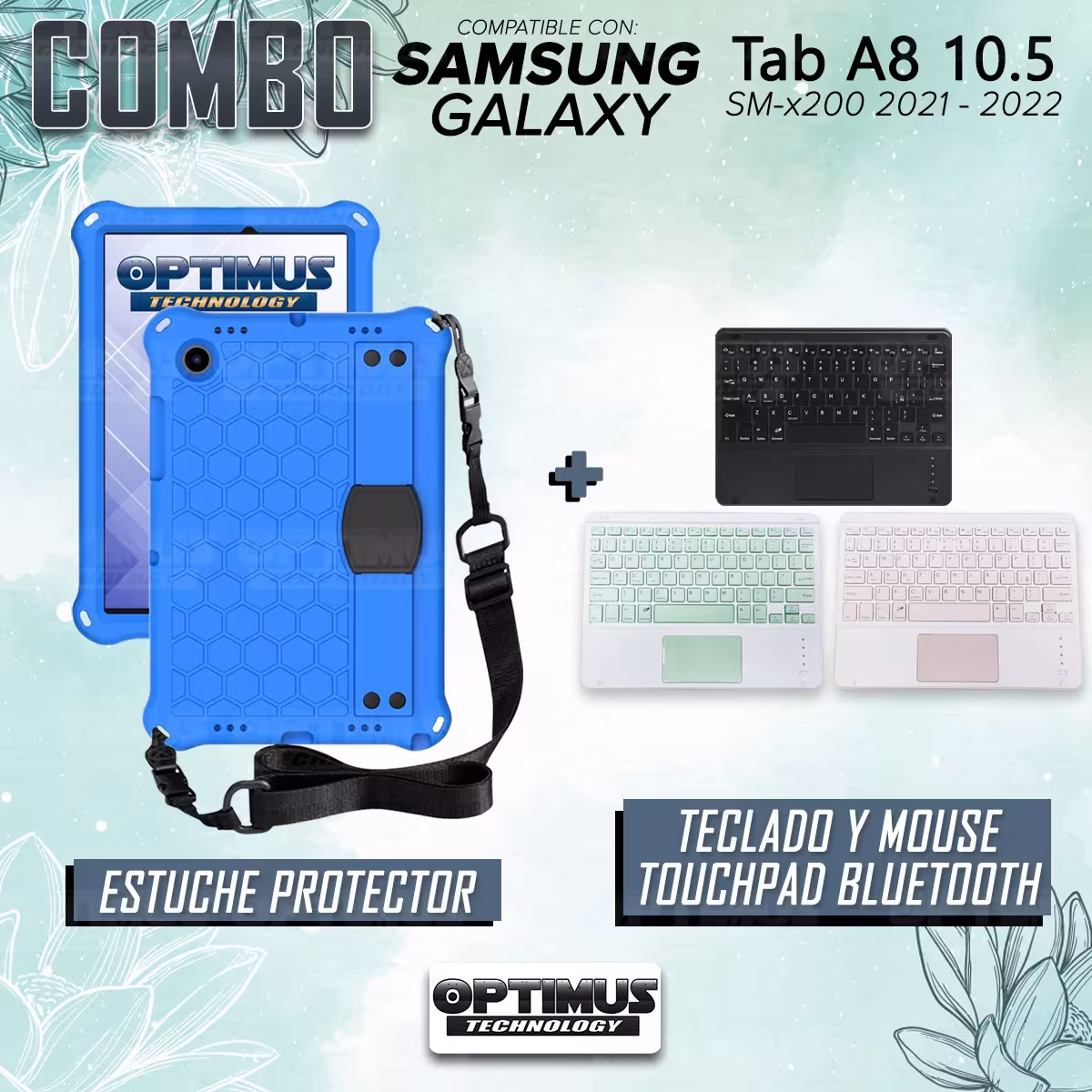 Kit Case Protector con correa + Teclado Mouse Touchpad Bluetooth para Tablet Samsung Galaxy Tab A8 10.5 2021 SM-x200 SM-x205