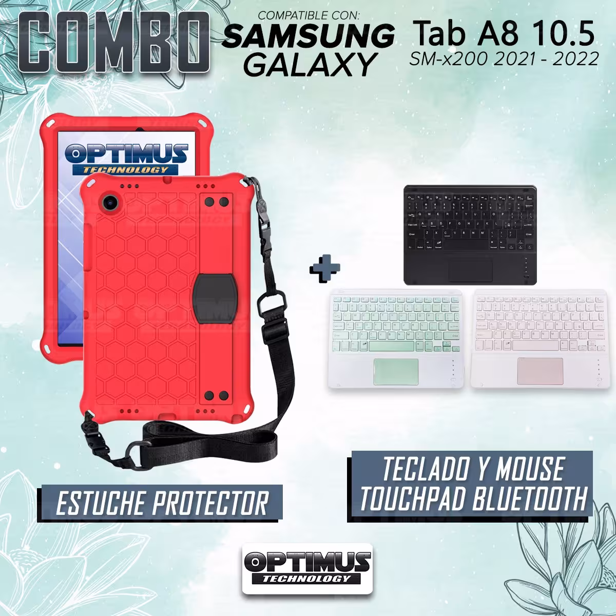 Kit Case Protector con correa + Teclado Mouse Touchpad Bluetooth para Tablet Samsung Galaxy Tab A8 10.5 2021 SM-x200 SM-x205