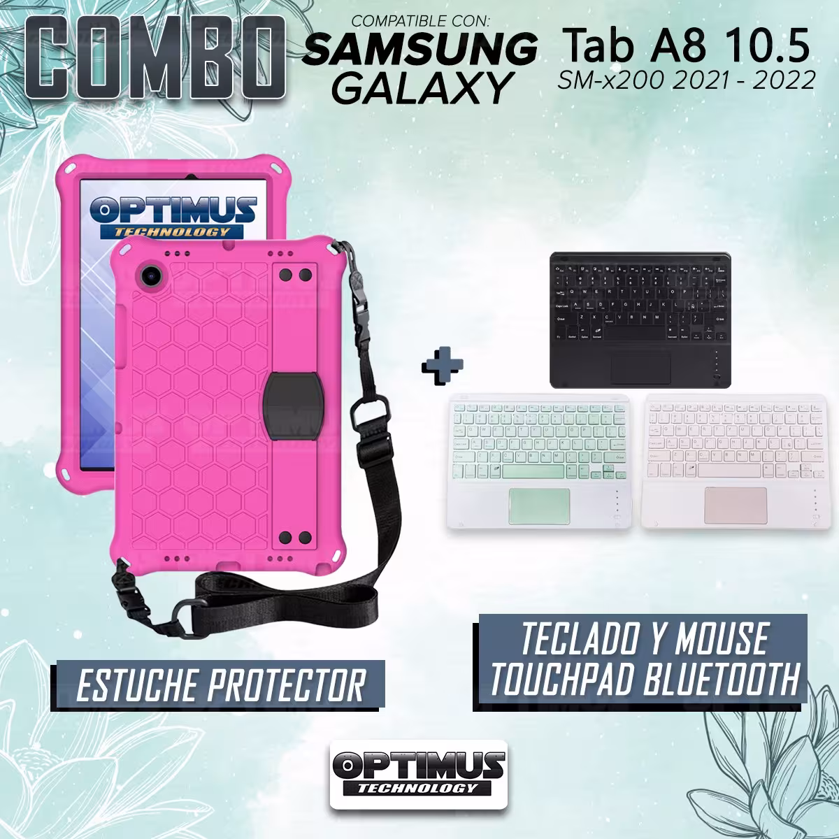 Kit Case Protector con correa + Teclado Mouse Touchpad Bluetooth para Tablet Samsung Galaxy Tab A8 10.5 2021 SM-x200 SM-x205